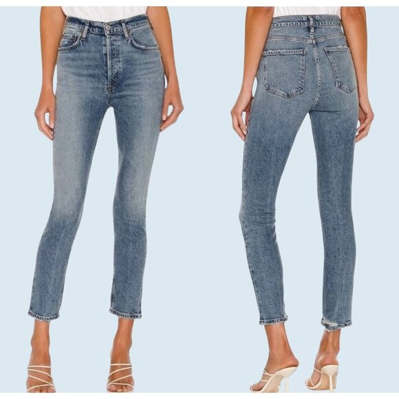 AGOLDE Nico Button Fly Hi Rise Raw Hem Straight Leg Jean Size 28 - Picture 1 of 8